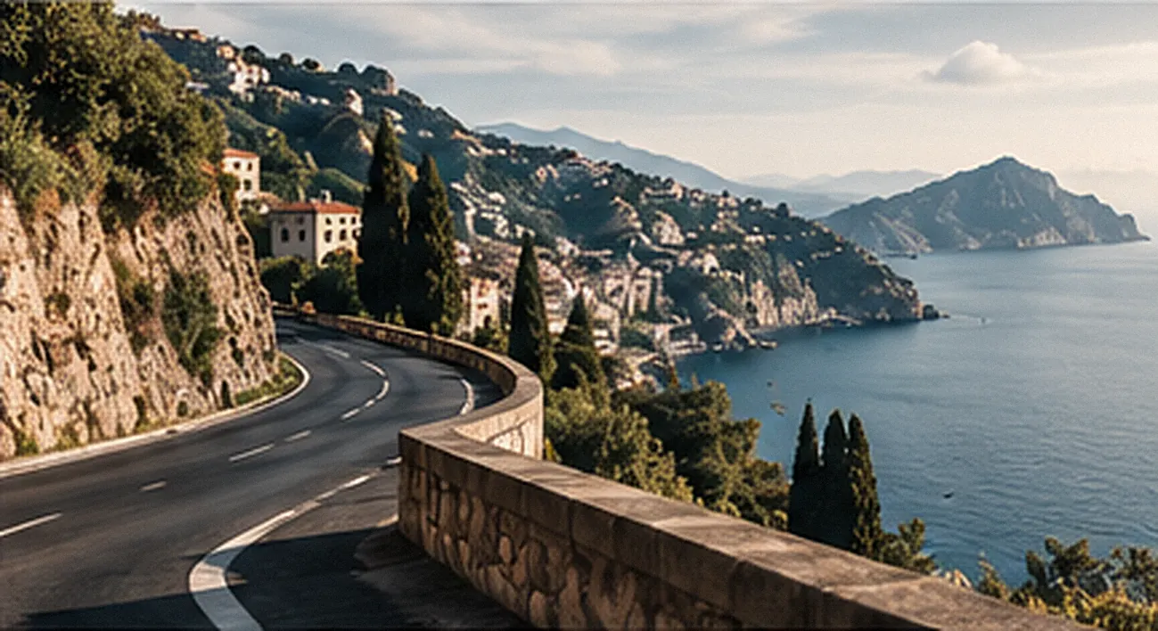 Coastal road above a bay on the Italian coast